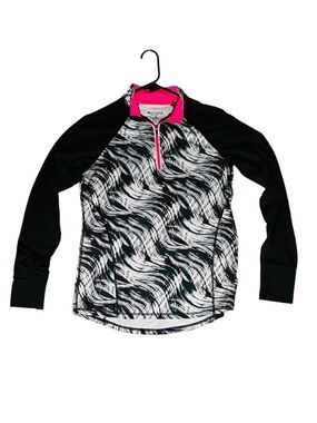 Ideology Black & White Swirl Long-Sleeve Quarter Zip with Pink Trim